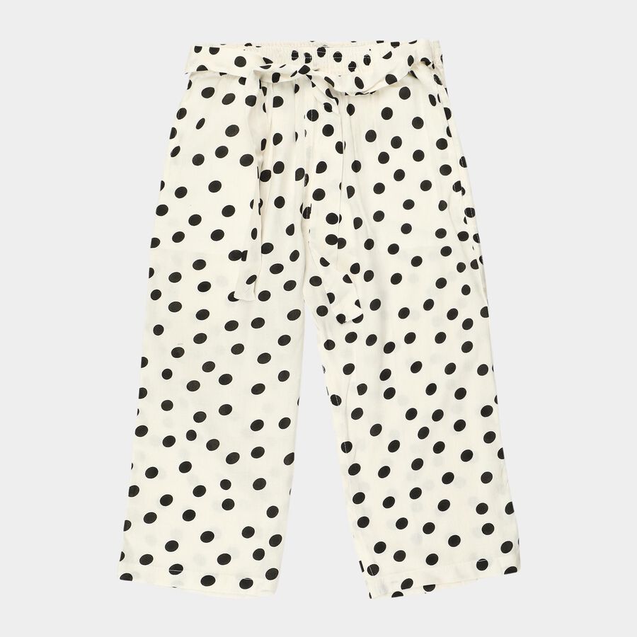 Girls' White Regular Fit Star Printed Capri, सफ़ेद, large