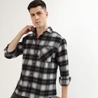 Men's Dusty Charcoal Black Plaid Classic Casual Shirt, काला, small image number null