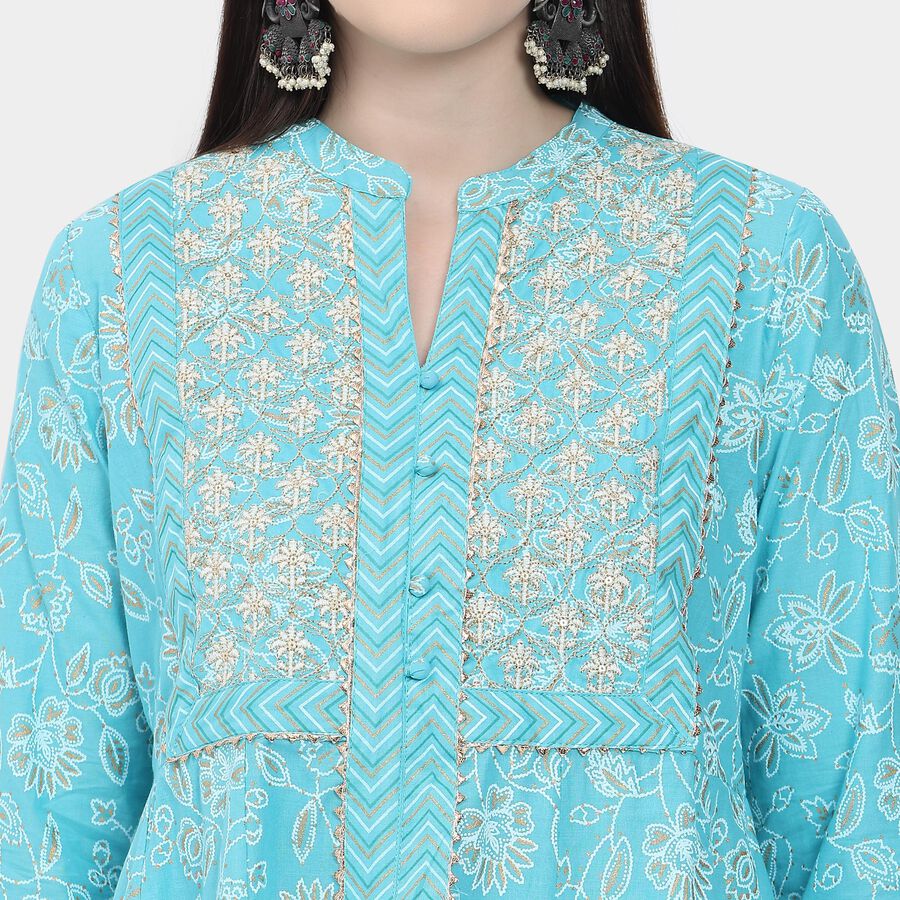 Ladies' 100% Cotton Kurta Pyjama Set with Dupatta, हल्का नीला, large image number null