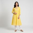 Women's Yellow V-Neck A-Line Kurta, Yellow, small
