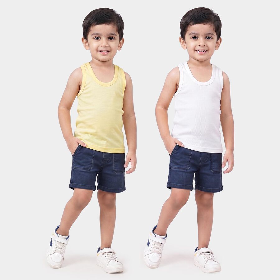 Boys Yellow Cotton Round Neck Vest, Yellow, large