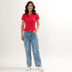 Women's Vibrant Red Polo Neck Ribbed T-Shirt, Fuchsia, small image number null