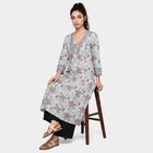 Women's Light Blue V-Neck Floral Printed Kurta, Light Blue, small