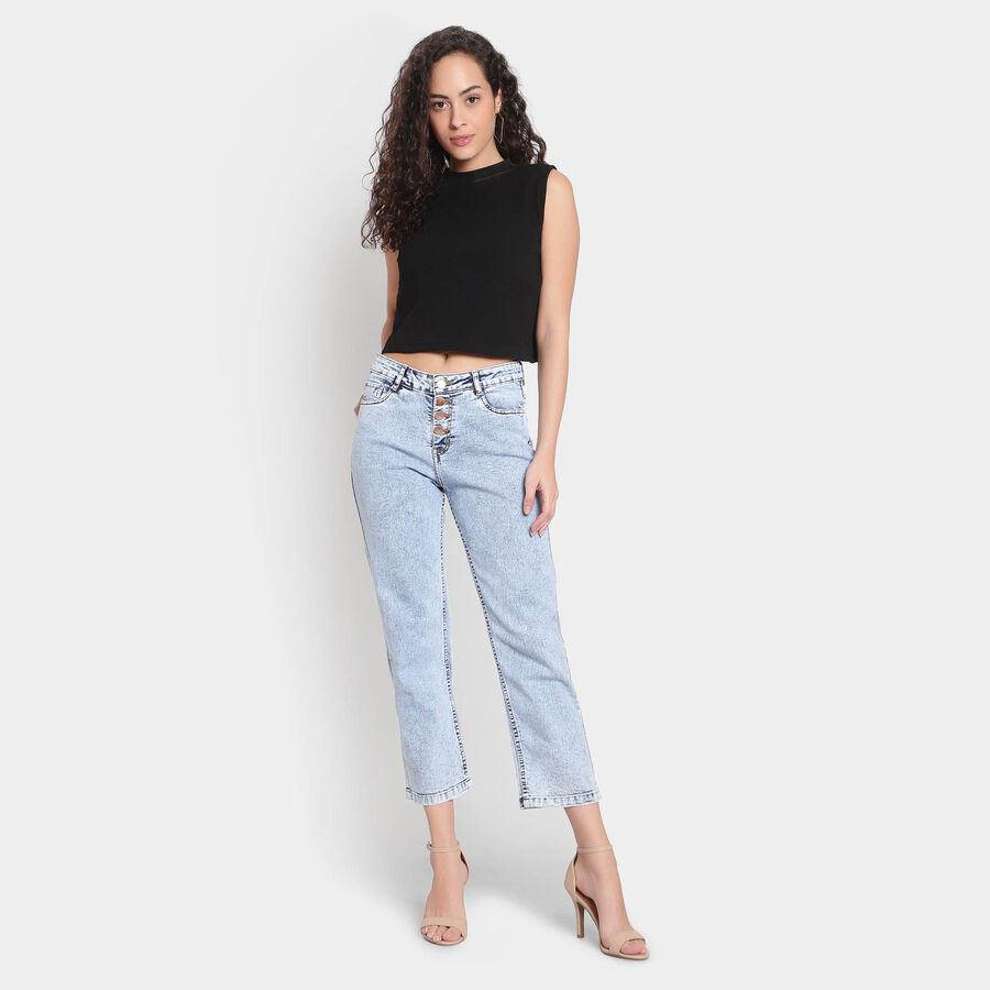 Washed High Rise Wide Leg Jeans, Light Blue, large image number null