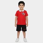 Infants' Red Cotton Polo Neck Cartoon Print Baba Suit, लाल, small