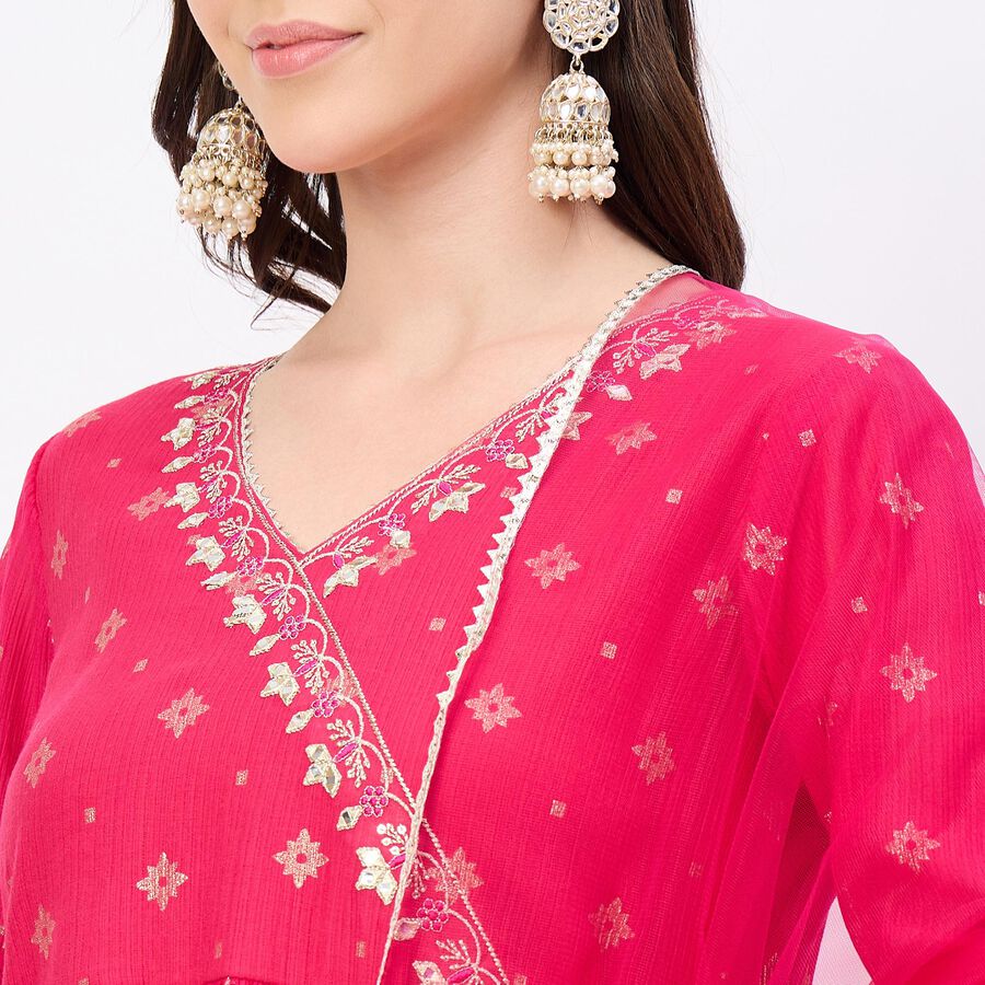 Women's Bright Fuchsia Pink Embroidered Ethnic Set, Fuchsia, large
