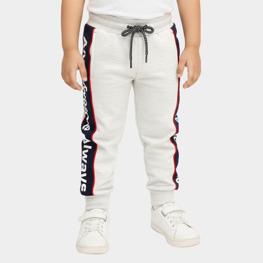 Boys' Light Grey Cotton Blend Text Print Pyjama, Ecru Melange, large image number null