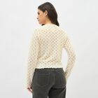 Women's Off White Round Neck Casual Top, ऑफ व्हाइट, small