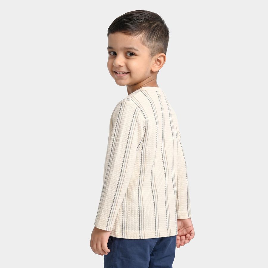 Boys Cream Round Neck Regular T-Shirt, ऑफ व्हाइट, large