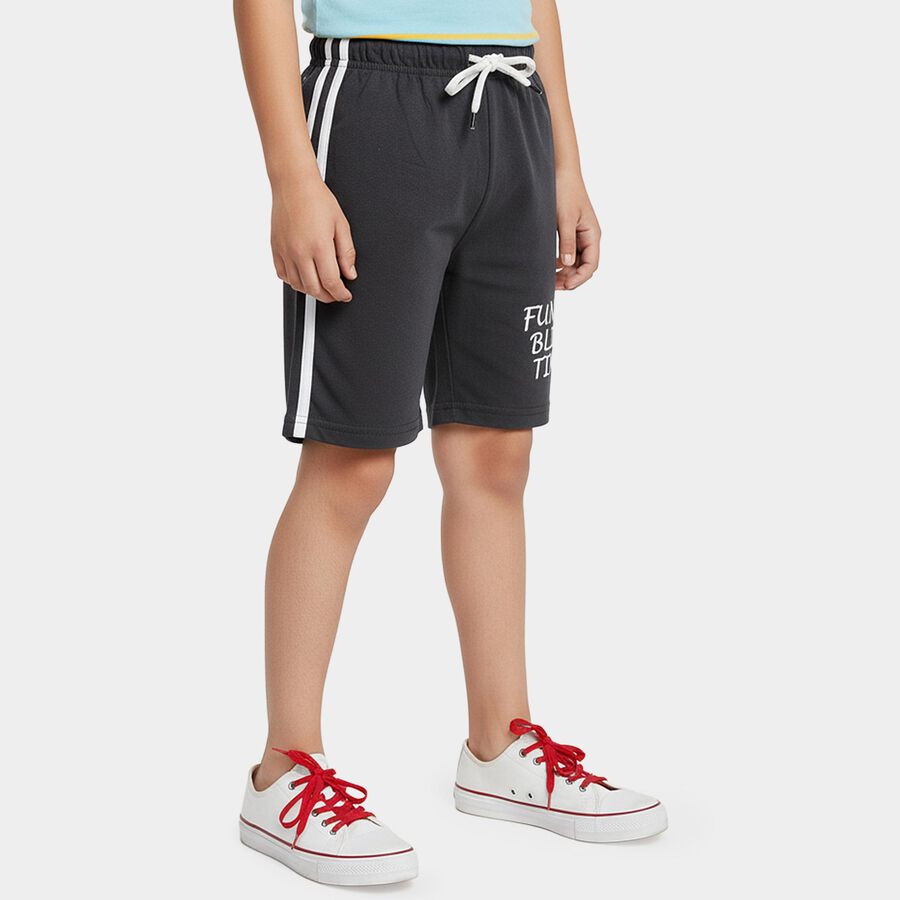 Boys' Grey Regular Fit Melange Drawstring Bermuda Shorts, Dark Grey, large