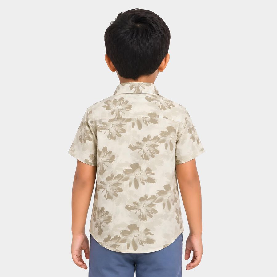 Boys Beige Cotton Floral Regular Fit Shirt, गहरा पीला, large