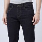 Men's Navy Blue Slim Fit Washed Jeans, गहरा नीला, small