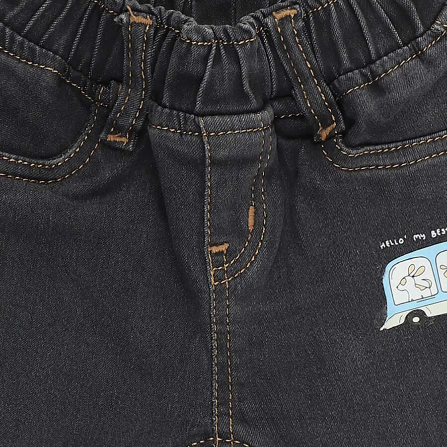 Infants' Dark Charcoal Black Relaxed Fit Cartoon Print Jeans, Dark Grey, large