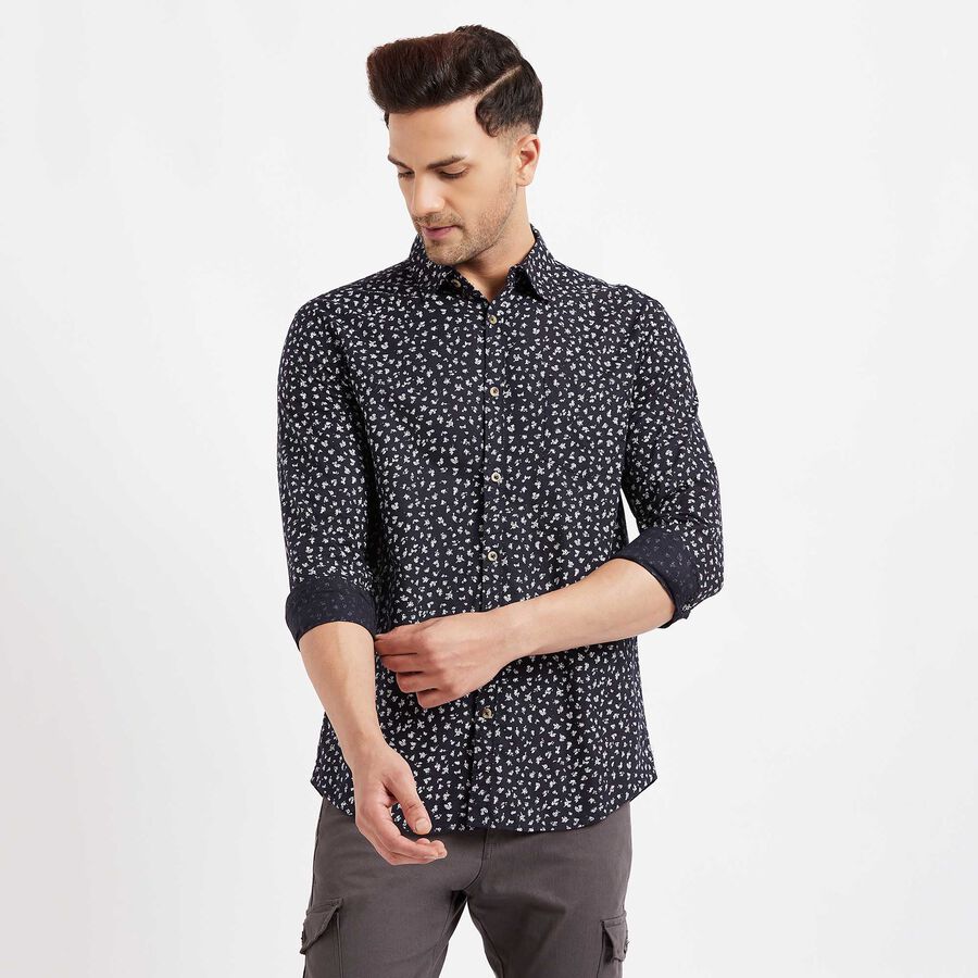 Cotton Printed Casual Shirt, Navy Blue, large image number null