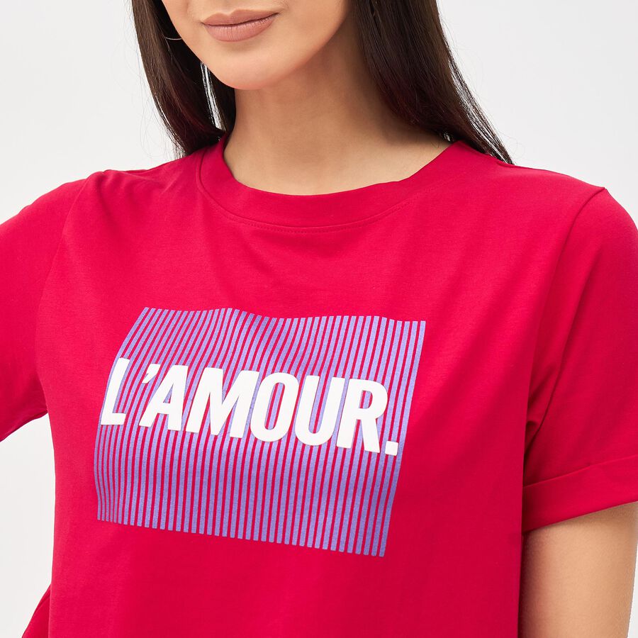 Women's Vibrant Red Cotton Round Neck Printed T-Shirt, Fuchsia, large image number null