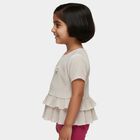 Girls' White Round Neck Romantic T-Shirt, सफ़ेद, small