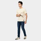 Men's Grey Round Neck Regular T-Shirt, Ecru Melange, small