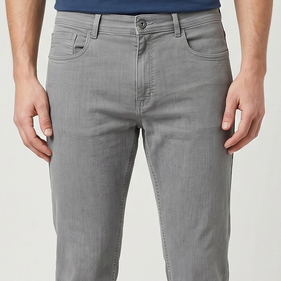Men's Grey Slim Fit Solid Jeans, हल्का ग्रे, large