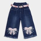 Girls' Deep Indigo Flared Fit Embellished Jeans, मध्यम नीला, small image number null