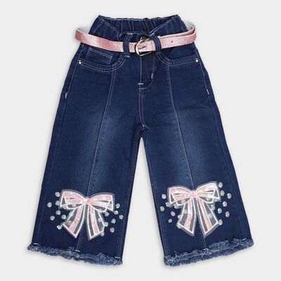 Girls' Deep Indigo Flared Fit Embellished Jeans