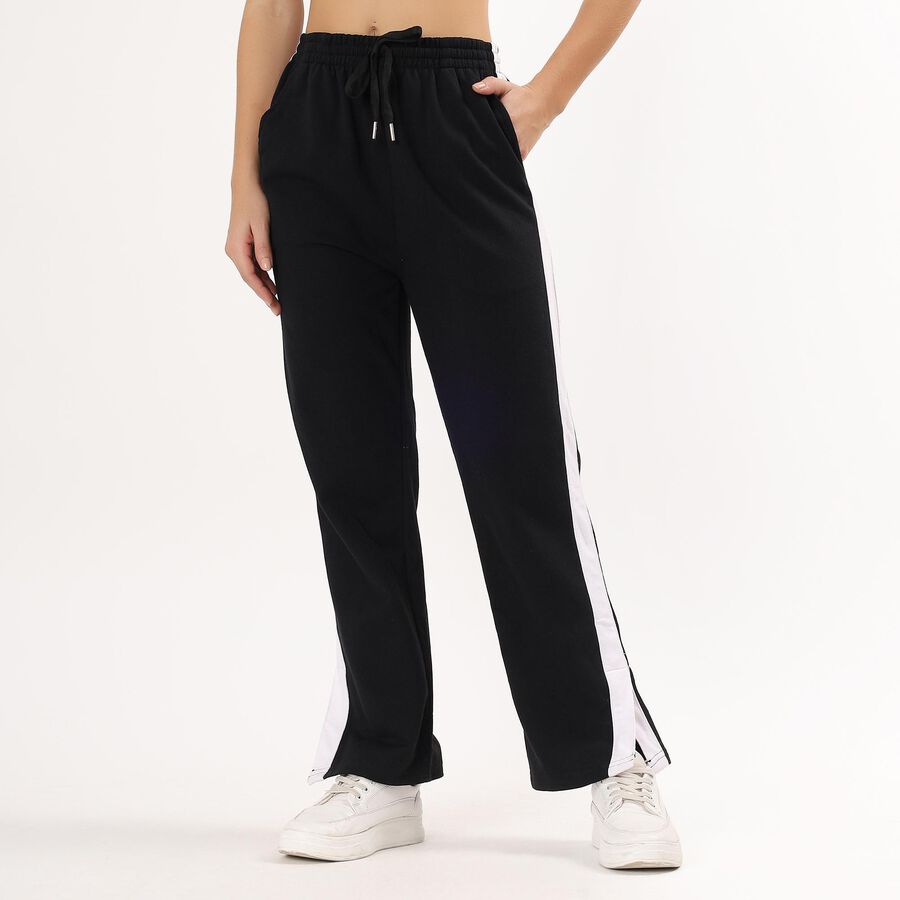 Women's Jet Black Straight Fit Regular Track Pants, Black, large image number null