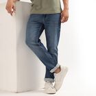 Men's Stonewashed Blue Slim Fit Five-Pocket Jeans, Mid Blue, small image number null
