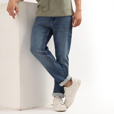 Men's Stonewashed Blue Slim Fit Five-Pocket Jeans