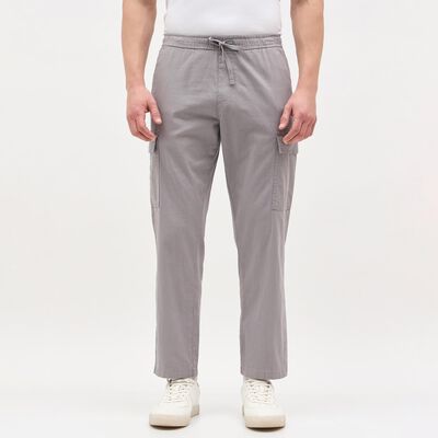 Men's Light Grey Slim Fit Cargo Trousers