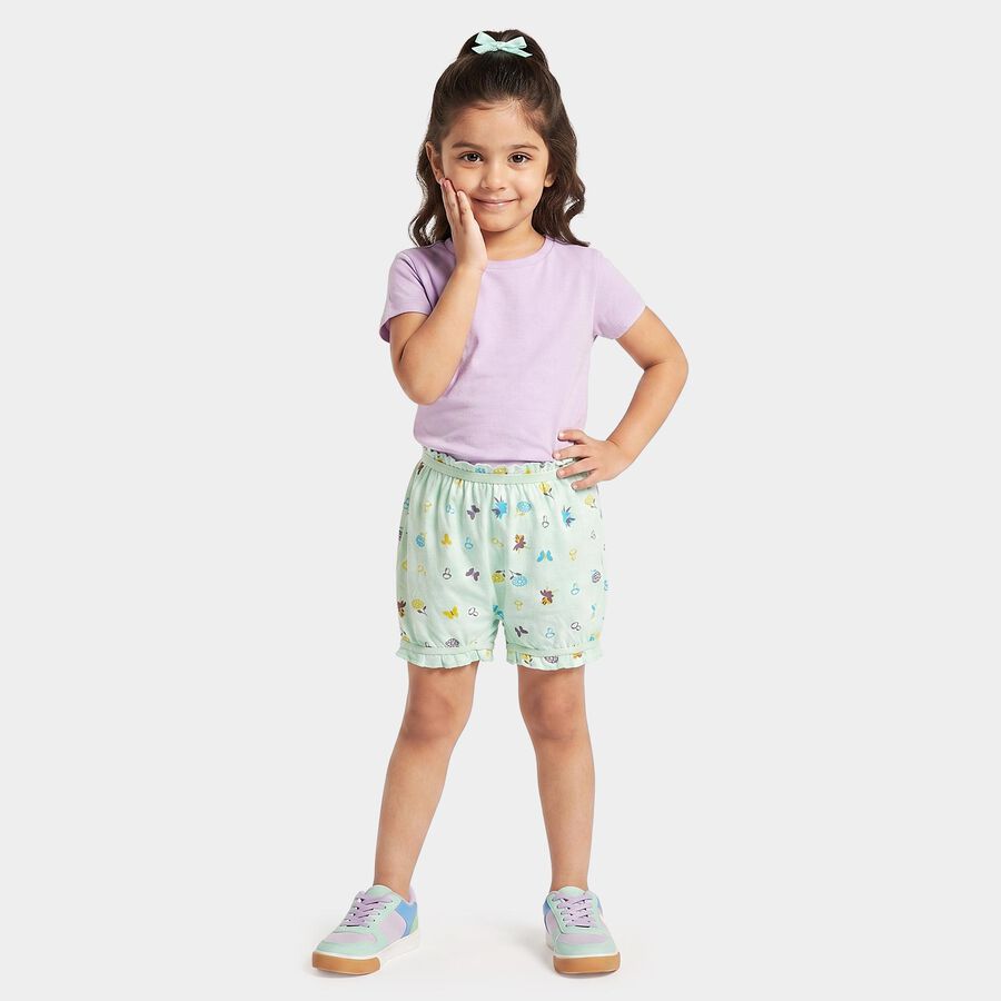 Girls' Mint Green Regular Fit Printed Bloomer Shorts, Light Green, large