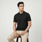Men's Black Collared Neck Casual T-Shirt, Black, small