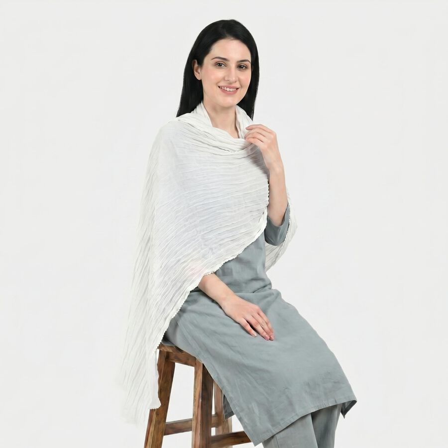 Women's White Solid Dupatta, White, large