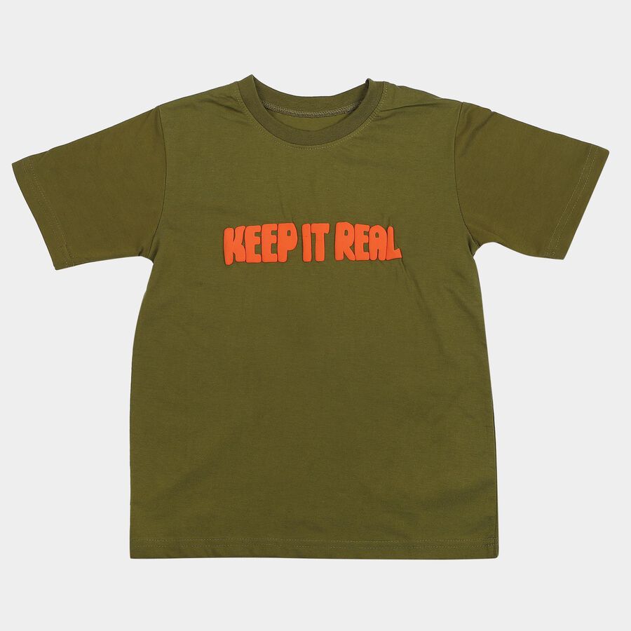 Boys Olive Green Round Neck Regular Boys T-Shirt, ओलिव, large
