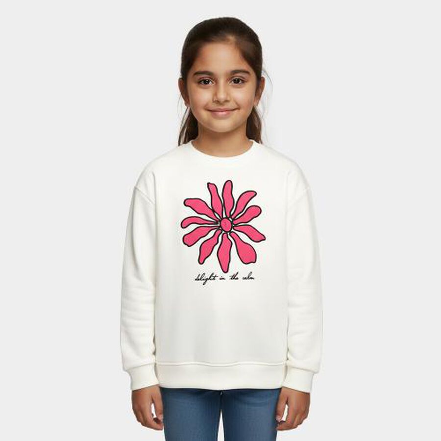 Girls' Sweatshirt, ऑफ व्हाइट, large image number null