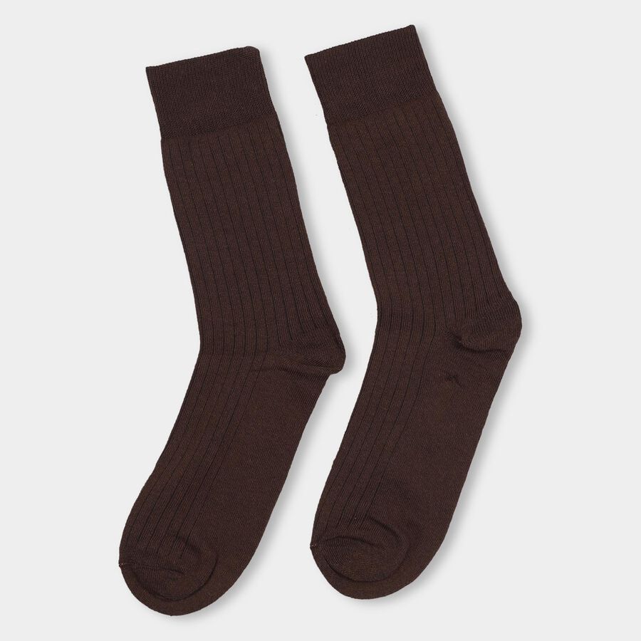 Men's Charcoal Gray And Deep Brown Crew Length Formal Socks, Brown, large image number null
