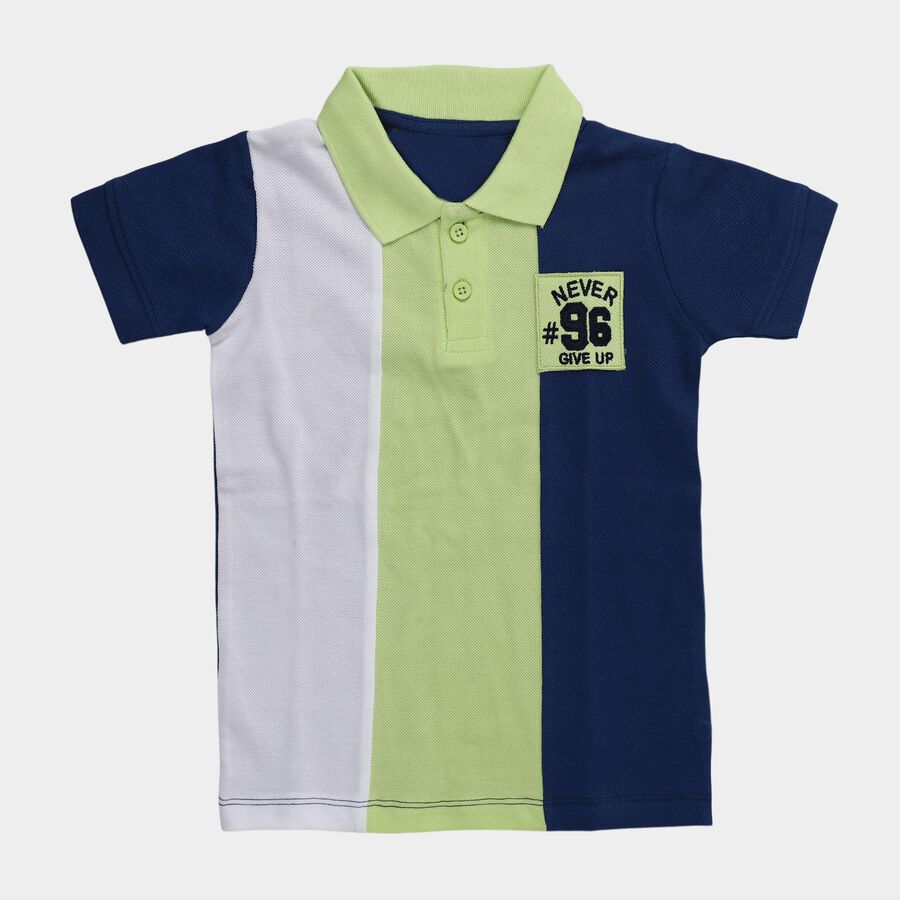Boys Navy Blue Cotton Polo Collar Preppy T-Shirt, नेवी ब्लू, large