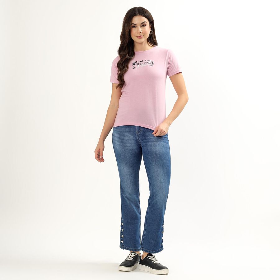 Women's Soft Lilac Purple Round Neck Graphic Printed T-Shirt, Lilac, large