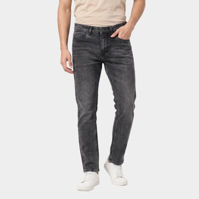 Men's Dark Grey Slim Fit Faded Jeans