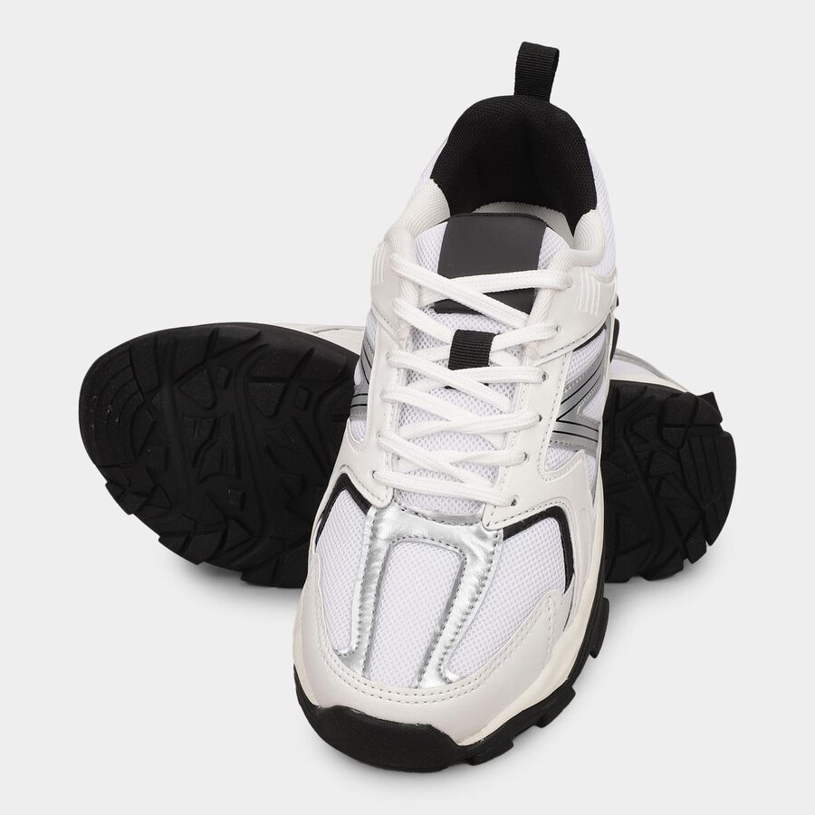 Men's Bright Snow White Lace-Up Sports Shoes, White, large image number null