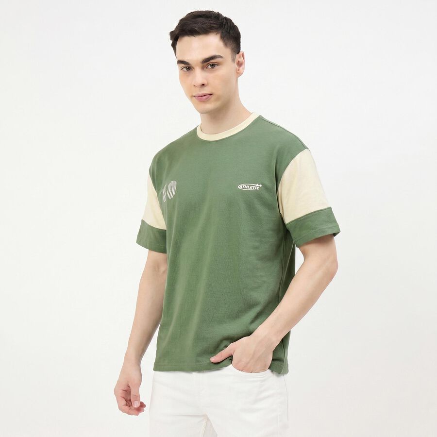 Men Green Round Neck Regular T-Shirt, हल्का हरा, large