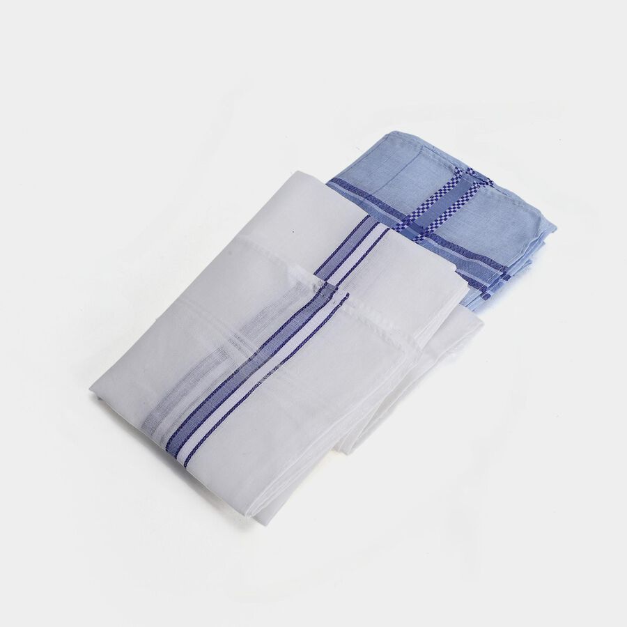 Men's Blue Checked Pack of 3 Handkerchief, Mid Blue, large