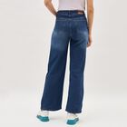 Women's Deep Indigo Wide-Leg High-Rise Jeans, मध्यम नीला, small image number null