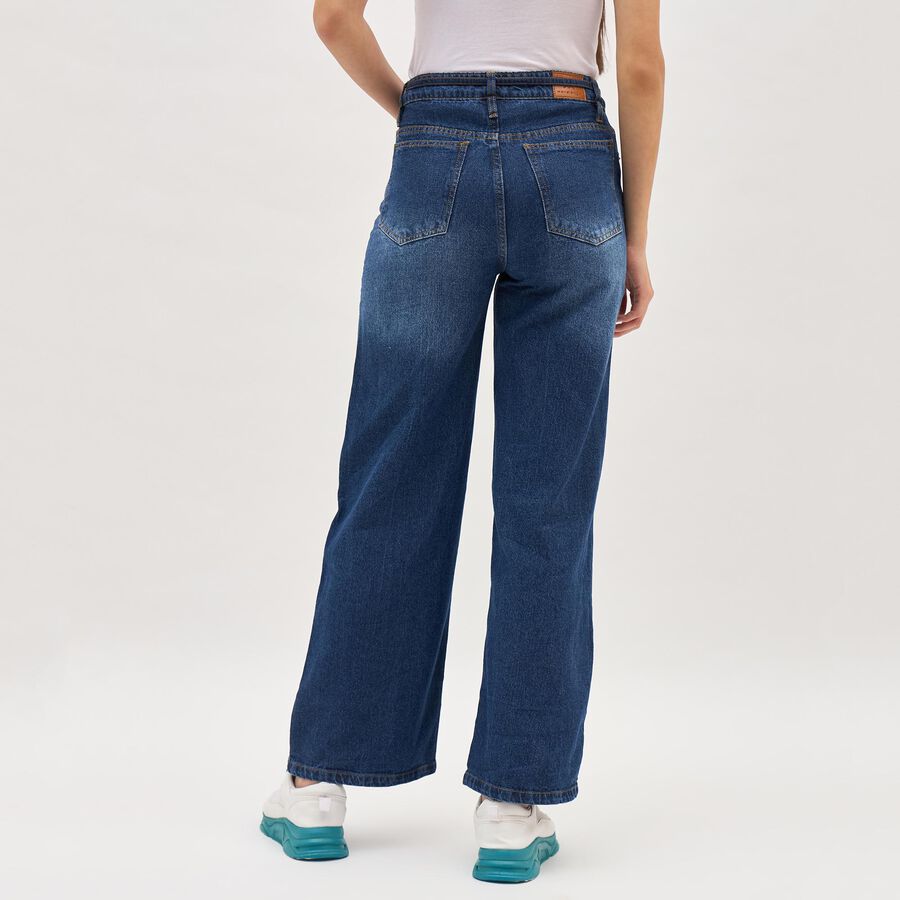 Women's Deep Indigo Wide-Leg High-Rise Jeans, मध्यम नीला, large image number null