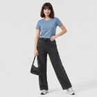 Women's Black Wide Leg Washed Track Pants, Black, small