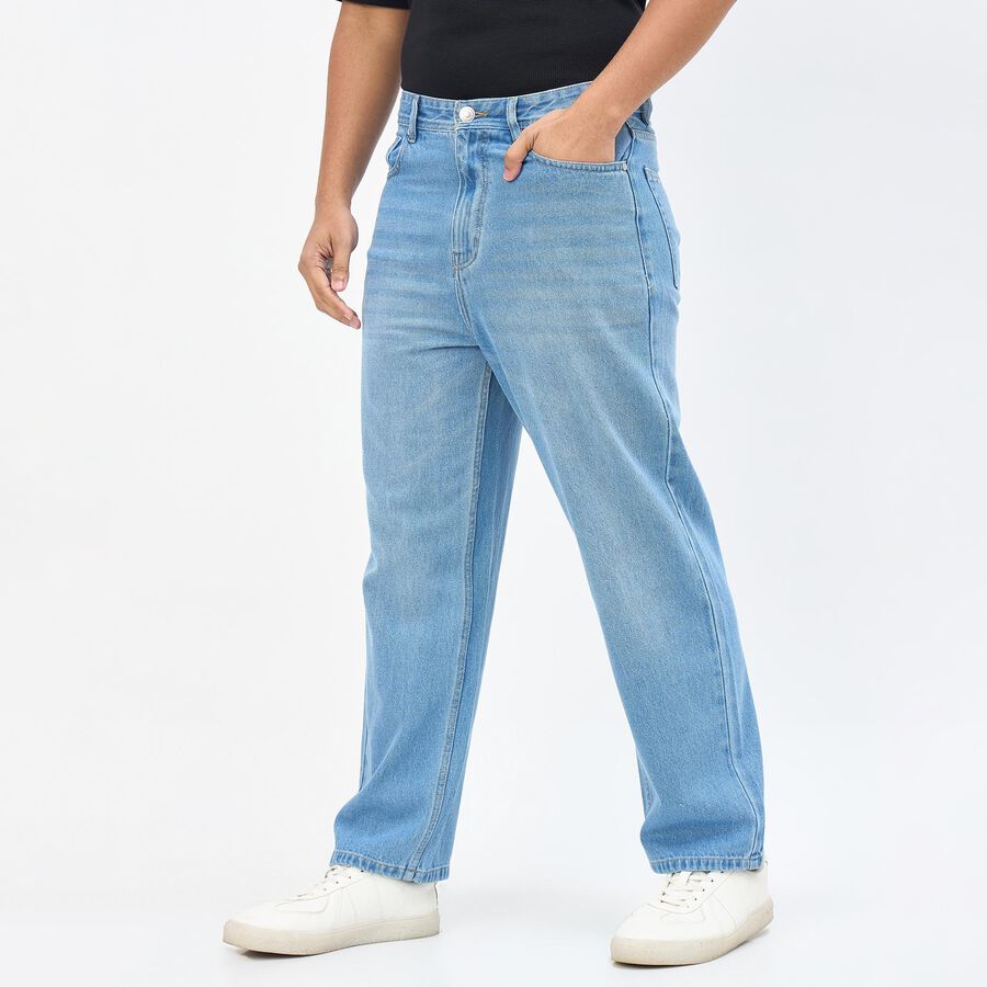 Men's Dark Indigo Blue Slim Fit Washed Jeans, हल्का नीला, large