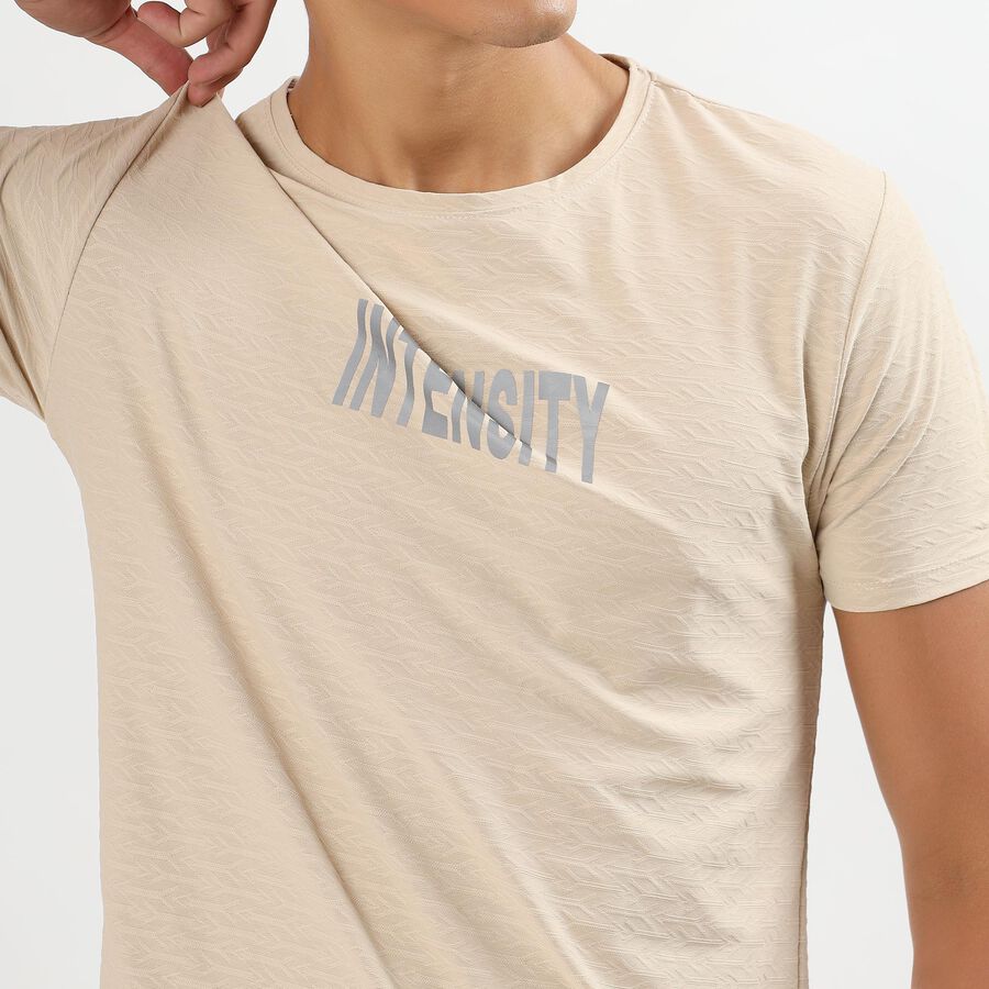 Men's Light Beige Crew Neck Athleisure T-Shirt, Beige, large image number null
