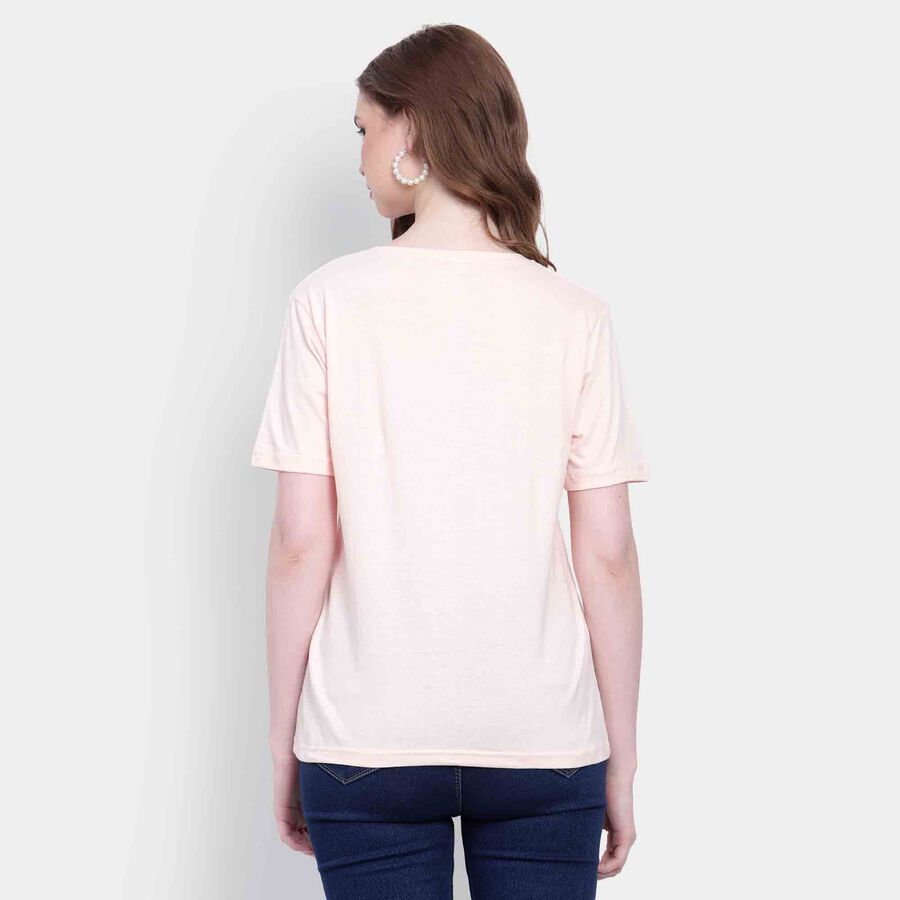 Printed Round Neck T-Shirt, Peach, large image number null