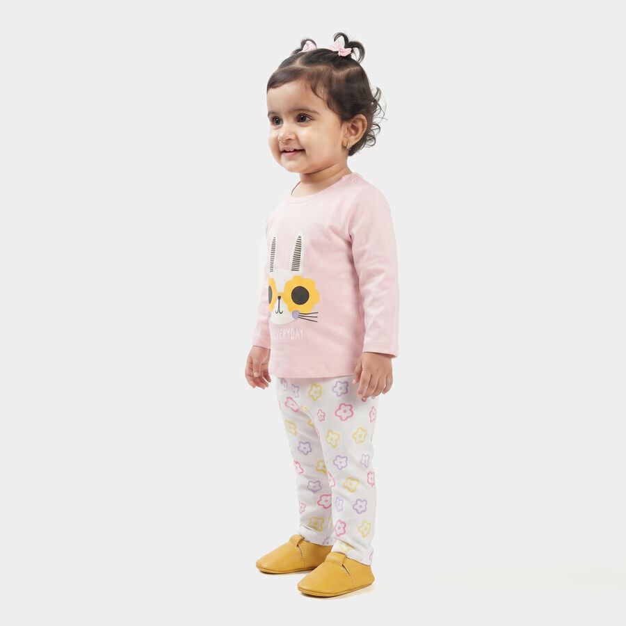 Infants Pink Cotton Round Neck Lounge Hipster Set, Light Pink, large