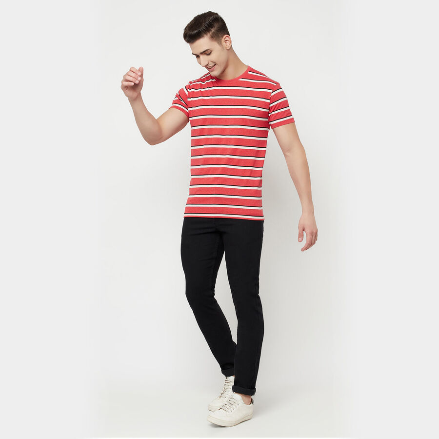 Stripes Round Neck T-Shirt, Red, large image number null
