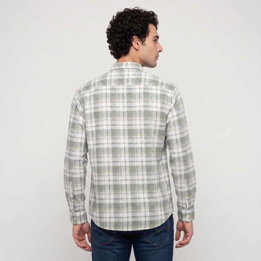 Men's Green Cotton Long Sleeves Spread Collar Shirt, हल्का हरा, large