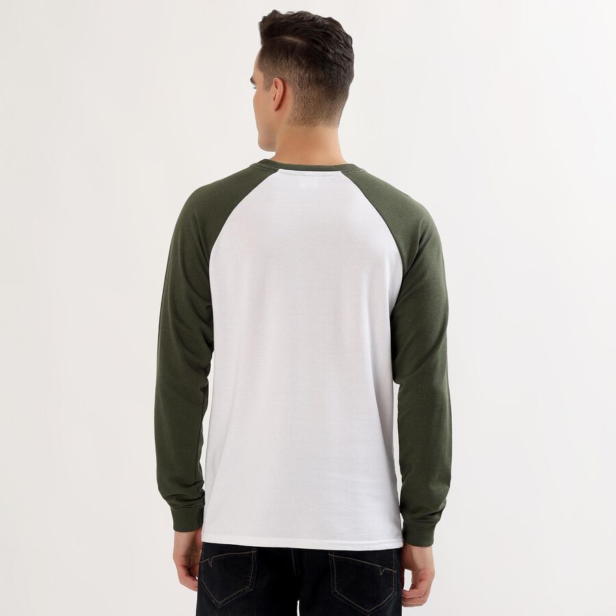 Men's White and Olive Green Crew Neck Casual T-Shirt , Light Green, large image number null